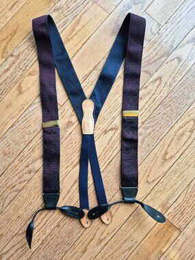 Martin Dingman Suspenders Navy Maroon Leather
